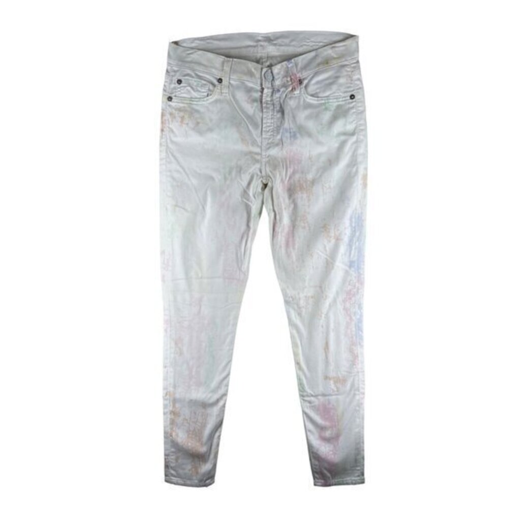 7 For All Mankind Womens Jeans Size 27 White Multicolored‎ Tie Dye Skinny Leg